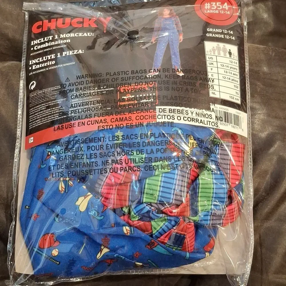 Chucky Costume Kids Large Halloween Boy Girl Scary Retro Jumpsuit  New - Picture 3 of 5